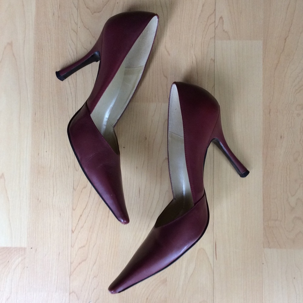 Paolo Corelli Dark Red Leather Pointed Toe Heels